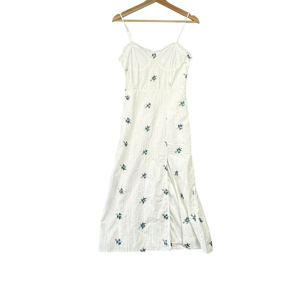 Kirious Los Angeles Eyelet White Floral Summer Dress Cotton Size Small Lined